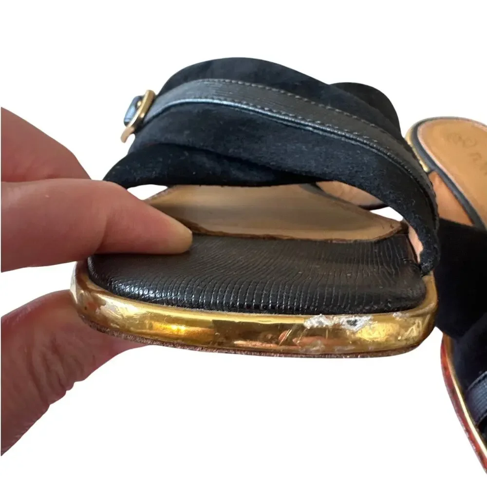 Tory Burch Delaney 5mm Sandals Perfect Black Suede‎ Leather 8